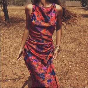 Floral print satin effect midi dress